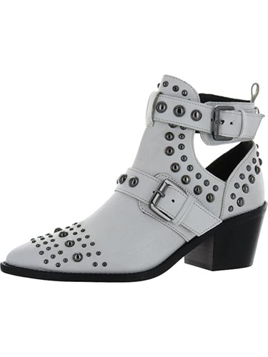 KURT GEIGER Womens White Studded Sybil Almond Toe Block Heel Leather Booties 36