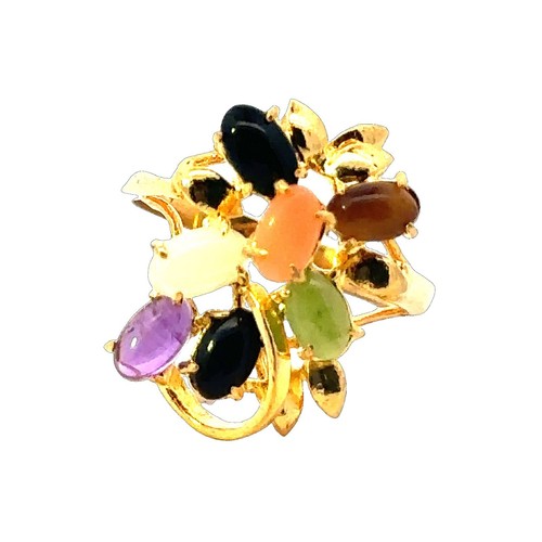 Gold look Onyx  Nephrite  Coral  Amethyst  Tiger Eye and Opal Ring