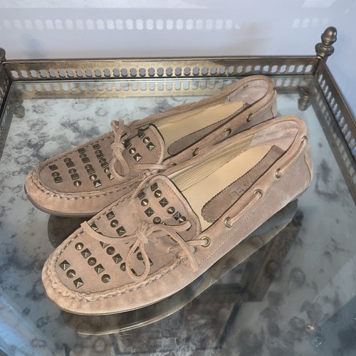 VANS VAN ELI Shoes Womens 6 Tan Suede Bronze Studded Top Moccasin Driving Loafers