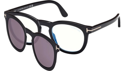Tom Ford FT 5993 B 001 Shiny Black Blue Light Block 50mm Eyeglasses With Clip On