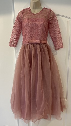 PALACE New Girls Size XL Pink Lace Formal Dress Kids Wedding Party Bow Tutu Size 170