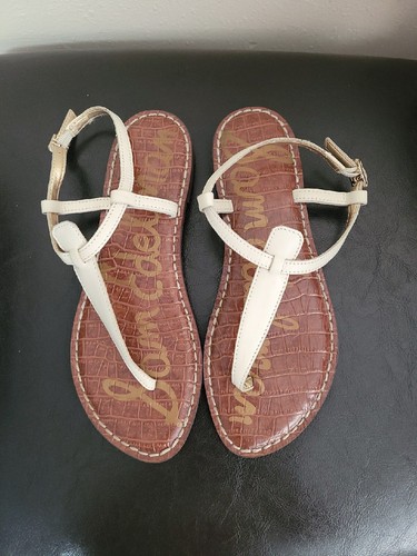 SAM EDELMAN sandali piatti donna bianco marrone colore pelle punta rotonda taglia 6