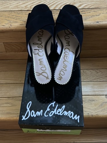 Sandali scamosciati nuovi con scatola Sam Edelman neri punta aperta taglia 7 5 M