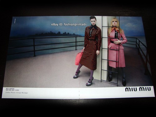 MIU MIU 2 pagine STAMPA ANNUNCIO autunno 2013 LINDSEY WIXSON Georgia May Jagger