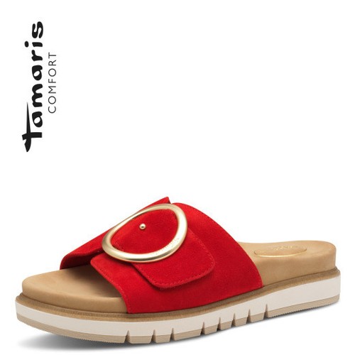 Tamaris Slide Sandals Shoes Leather Red 87106
