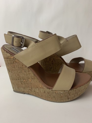 Sandali Steve Madden Esme Taupe 8 5 m pelle sughero plateau zeppa tacco alto NUOVI