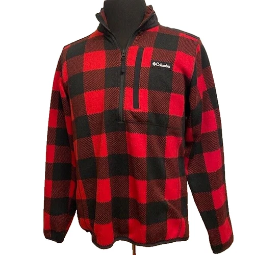 Maglione uomo COLUMBIA medio Weather II rosso nero a quadri pile mezza zip pullover