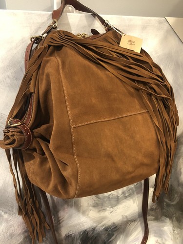 IL BISONTE Made In Italy Fringe Suede Convertible Hobo Shoulder Bag Backpack NWT