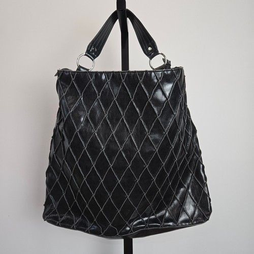 Steve Madden Diamond Quilted Purse Large Tote Shoulder Bag Black Faux Leather