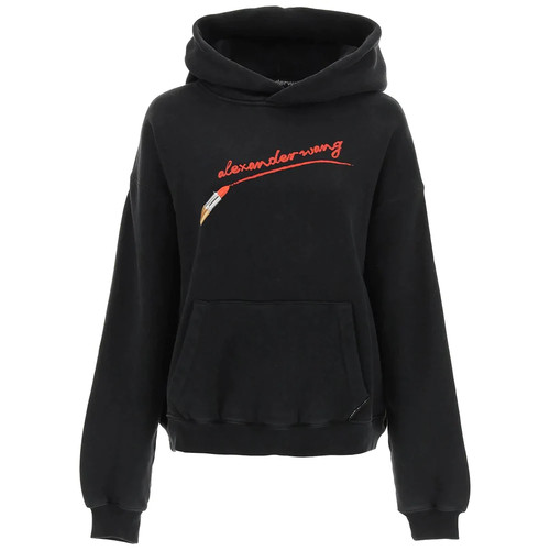 AZALEA WANG Alexander Wang Felpa Classica Donna Hoodie con Grafica Rossetto Nero