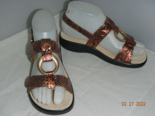 ALEGRIA "JUL 742 JULIE" Bronze Snake Leather Gold Ring Slingbacks Sandals 35