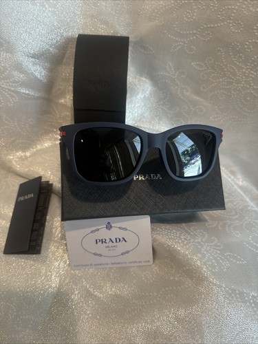 PRADA EYEWEAR PRADA Polarized 100% UV Matte Blue W Black Lens Designer Men’s Sunglasses NEW