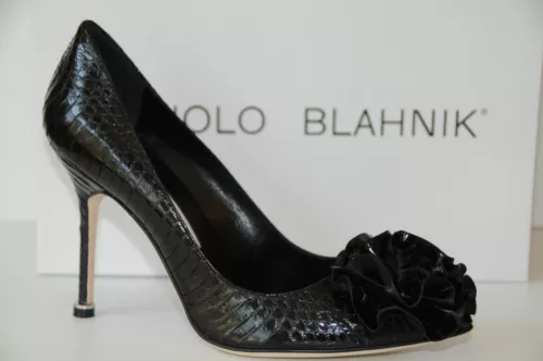 NEW MANOLO BLAHNIK HANGISI BLACK EXOTIC SNAKE Pumps BB Heels SHOES 36