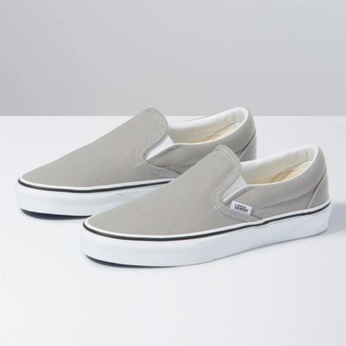 Vans Classic Slip On Shoes, Drizzle/True White men's size 6.5 / women's 8.0