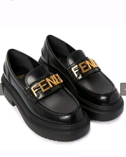 New Fendi Fendigraphy Black Leather Moccasin Platform Loafers 39