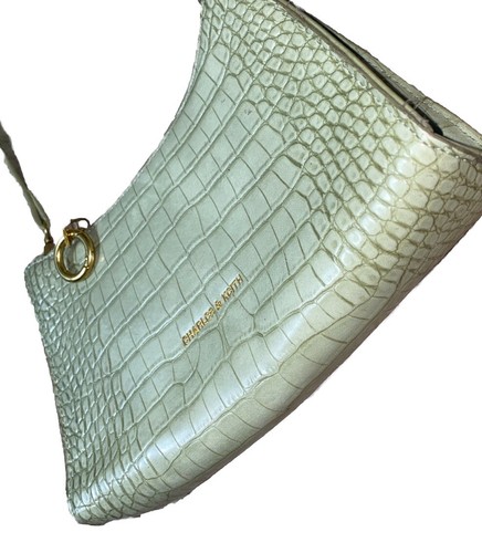 Charles & Keith Croc Effect Handbag Light Green Purse Small Mini G Hardware