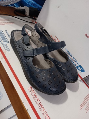 Alegria Sandals Sz 38 Blues Leather Jemma Mary Jane Slingback Clog Shoes Jem 611