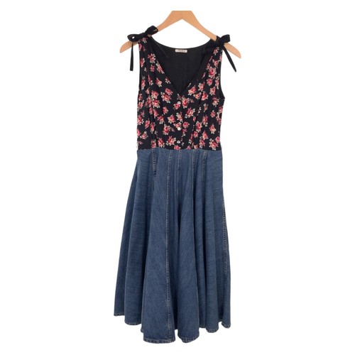 MIU MIU Autentici abiti MIUMIU strass floreali abiti denim nero cotone denim