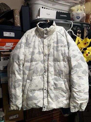 A BATHING APE (BAPE) Reversible Down Puffer BAPE Jacket Black X White Camo A Bathing Ape Size XL RARE