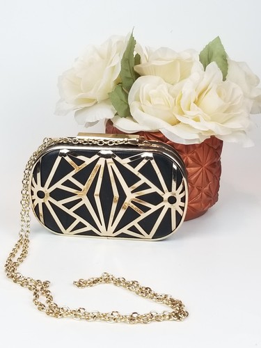 ALDO Women's Black Leather Crossbody Purse With G Trim and Chain RN#82384