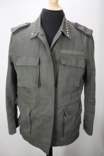 Giacca militare Valentino metallo borchiato verde OD misto cotone lino tg 46