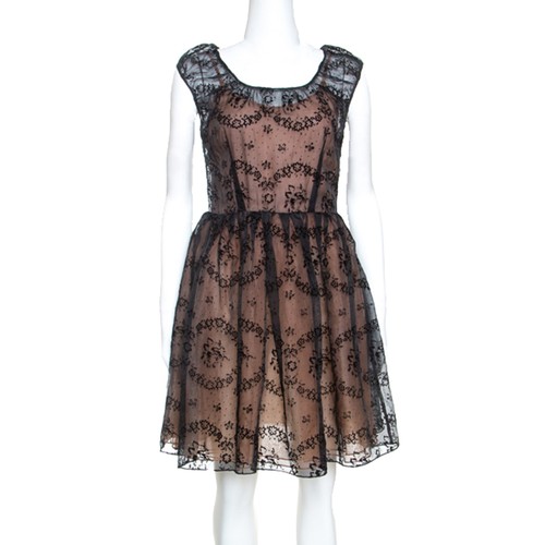 Abito corto rosso Valentino nero floreale burnout organza S