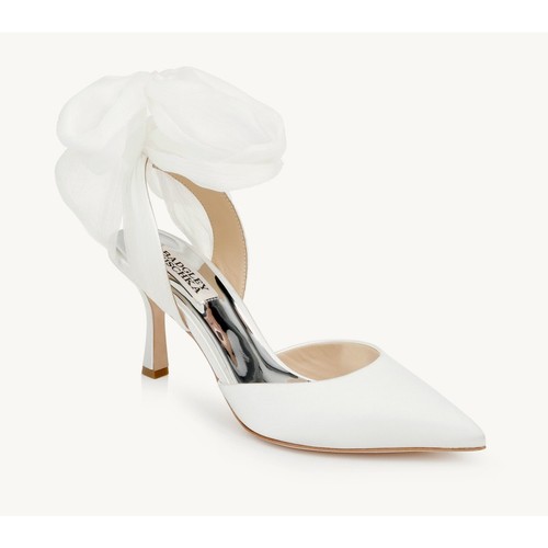 Tacchi a spillo Badgley Mischka Blaze bianco raso fiocco taglia 9 5 nuovi con scatola matrimonio sposa