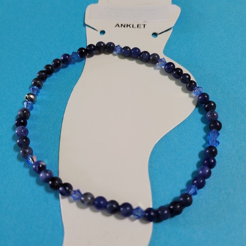 New Original Handmade Dark Blue Sodalite 9 in Anklet Made with Swarovski Crystal