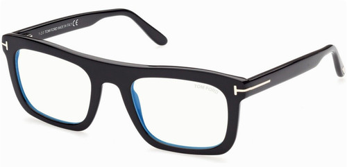New TOM FORD Eyeglasses TF 5757 B 001 52 22 Black &G Frames Blue Block Lenses