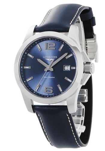 Longines Conquest Men's Watch L3.759.4.96.0 Quartz Blue Dial Leather New W  Box