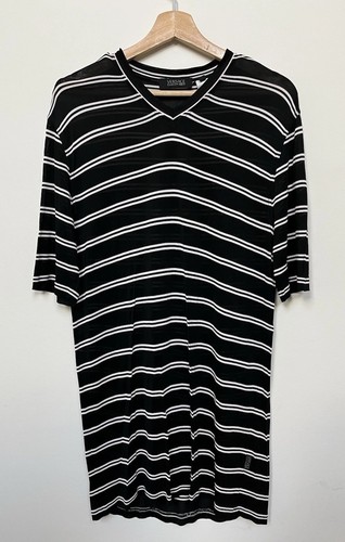 Versace Classic V2 Vintage Camicia Abito Nero Bianco Righe XXL SOTTILE VINTAGE