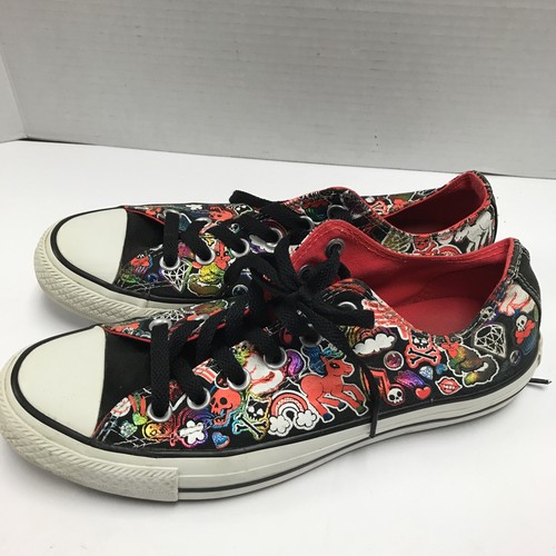 Converse All Star Black metallic Neon Graffiti Little Pony Skull Rainbow sz US 8