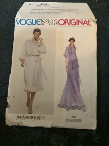 SAINT LAURENT (YSL) Vintage Vogue Paris modello originale 1917 Yves Saint Laurent taglia 10 non tagliato