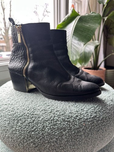 VINCE CAMUTO Imala Double Zip Mid Heel Booties Ankle Boots Black Leather Size 11