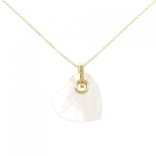 AUTH TIFFANY & CO. HEART MOTHER OF PEARL NECKLACE 750 YELLOW G NECK:40CM F/S