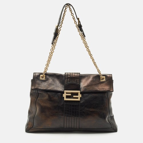 Fendi Black Leather Maxi Baguette Flap Shoulder Bag