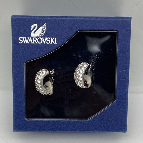 Swarovski Silver Tone Crystal Pave Clip On Earrings With Box 9.0g