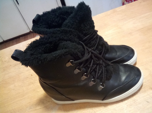 SUPERGA Stivali Brash neri donna 8 super morbidi foderati in pelliccia sintetica suola bianca stringati