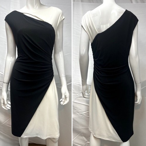LAUREN RALPH LAUREN Abito senza maniche Ralph Lauren nero elasticizzato crema senza maniche arricciato lato 14 guaina