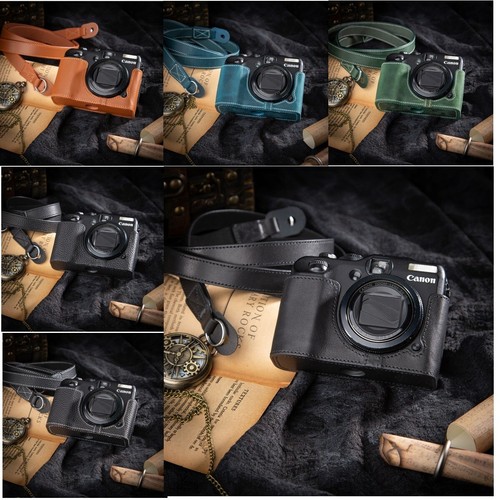 MEDEA Custodia mezza fotocamera in vera pelle fatta a mano tracolla per Canon G12