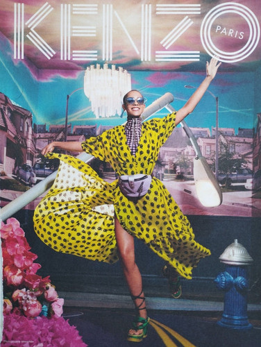 Pubblicità stampa abiti vintage KENZO!! " Un abito donna giallo e nero "