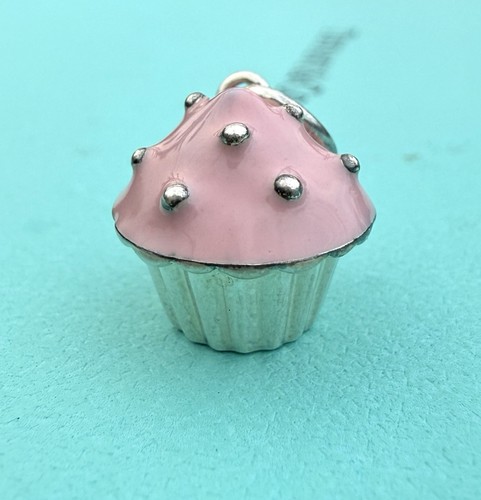 Tiffany & Co. Pink Enamel Silver Cupcake Charm Pendant For Necklace & Bracelet