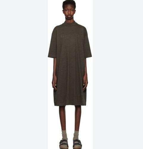 FEAR OF GOD Essentials Paura di Dio T Shirt Vestito Oliva XS