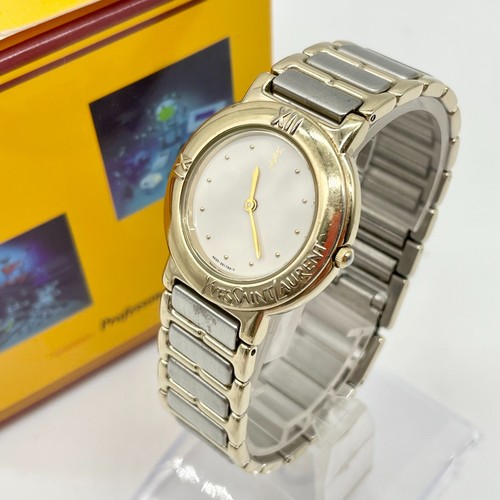SAINT LAURENT (YSL) Orologio Yves Saint Laurent Quarzo Oro Argento Quadrante Bianco Uomo YSL Vintage Autentico