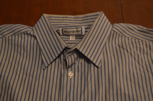 SAINT LAURENT (YSL) Camicia elegante uomo Yves Saint Laurent a righe blu e verde taglia 17 1 2 34 35