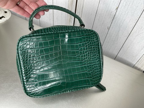 Borsa Zara manico superiore vanity full zip verde finto coccodrillo mini piccola borsetta