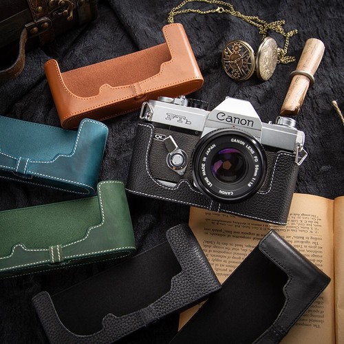 MEDEA Custodia mezza fotocamera in vera pelle fatta a mano tracolla per Canon FTB