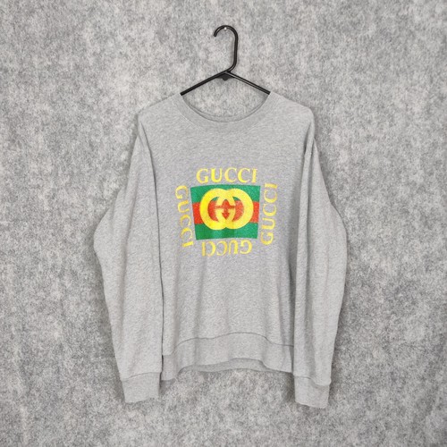 Gucci Sweatshirt Mens Size XS Grey GG Box Logo Embroidered Tiger Oversized Italy