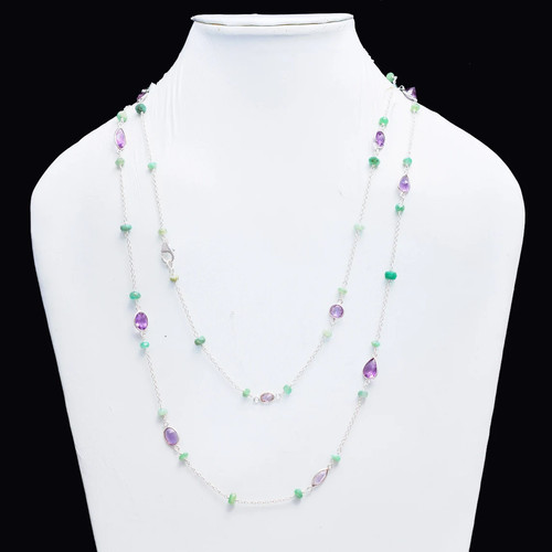 VETEMENTS Collana Rosario Viola Naturale Ametista & Acquamarina Rosario Argento 925