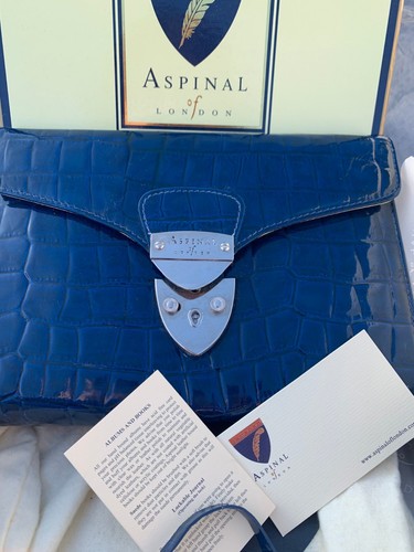 ASPINAL OF LONDON LADIES SHOUDER BAG LEATHER BLUE CROC